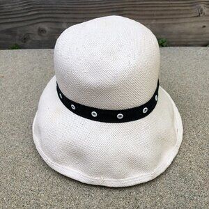 Vintage 90s IMPORTINA Cloche Hat Wide Brim Sun Cap White Beige Womens​​​​​​